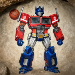 cave painting of optimus prime holding a basketball