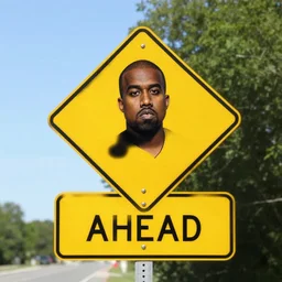 a road sign warning of kanye west up ahead