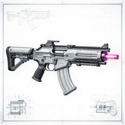 schematic of a futuristic plasma rifle, blueprint, HD, full shot 4k