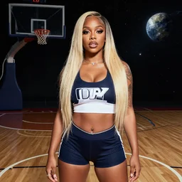 paparazzi photo of Doja Cat on basketball court in outer space, beautiful beautiful beautiful beautiful beautiful beautiful beautiful digital art