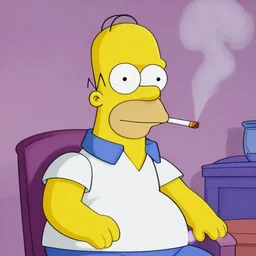 homer from the simpsons looking depressed and smoking a cigarette