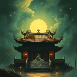 illustration of ⛩, cinematic, film, magical, by asher brown durand