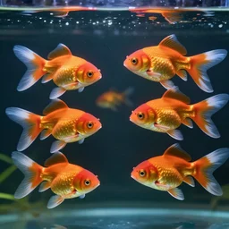highly detailed photo of beautiful five colorful gold fish under water, hyper realistic, concept art, 8 k detail post - processing