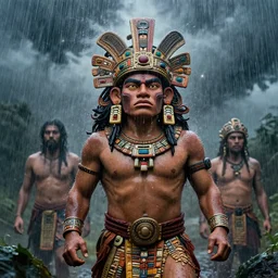 portrait of tlaloc the aztec god of rain and thunder, by bogdan rezunenko and denys tsiperko and tom bagshaw, magic realism