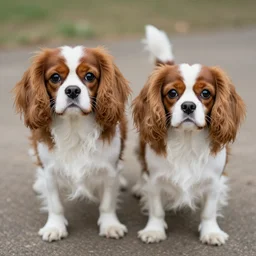 two cavalier king Charles spaniels looking at camera