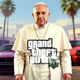 Pope Francis in Grand Theft Auto 5 cover art, epic, 4k resolution, extremely detailed, very sharp, artstation, digital art, vibrant,