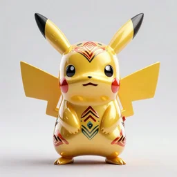 chrome pikachu, glossy, metallic, neon, symmetrical, tribal patterns, realistic, unreal engine, octane, redshift, artstation, behance