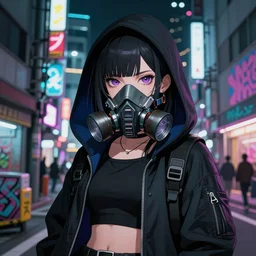 cyberpunk anime girl in hoodie, cyberpunk gas mask, potrait, street night, grafity, beautiful face, grafity, arcane, action, tokyo street, detail, good face, pose model, concept art, style of arcane, 2 d, style of yoji shinkawa, pan ren wei, col price, atey ghailan, by greg rutkowski, aesthetic