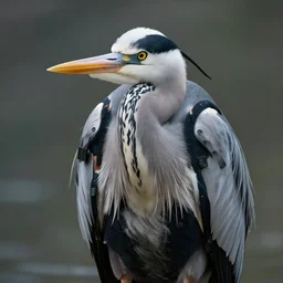 portrait of an anthropomorphic heron with a bored face and futuristic full armor