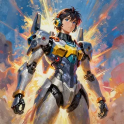 Girl mecha pilot painting by Kuvshinov Ilya, Key Visual, PV, dramatic wide angle shot, by Studio Trigger, vibrant, daily deviation, trending, faved watched read