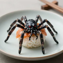 spider sushi, photograph, creepy, 4 k