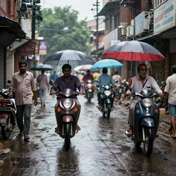 A rainy Indian street in India