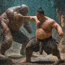 short DND monk man punching a monster greased up, only wearing tattered shorts portly and muscular, hyper realism, moving quickly dramatic ambient lighting, cinematic, high detail, 8k, octane render, depth of field