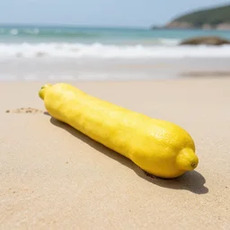 a really long lemon sitting on the beach sunbathing