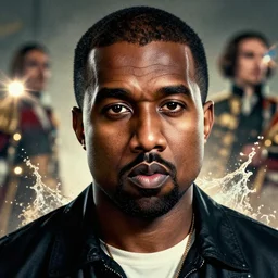 kanye west as muammar kadhafi as emperor napoleon in fallout, splash art, movie still, detailed face, cinematic lighting, dramatic, octane render, long lens, shallow depth of field, bokeh, anamorphic lens flare, 8 k, hyper detailed, 3 5 mm film grain