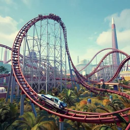 roller - coaster by artstation, deviantart, artfol, artslant artbox, cgsociety, gfxartist, artful, zatista, artpal, instagram, blendernation, frank stella, beeple, giger, kopera, zawadzki, synth - wave, hyperrealism, futurism 4 k, octane render