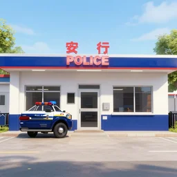 a burning police station