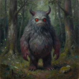 mikko lagerstedt painting of a strange monster in a forest