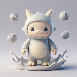 ebay product, beautiful cute, cute miniature resine action figure, High detail photography, 8K, 3d fractals, cute pictoplasma, one simple ceramic tintoy fury monster Figure sculpture, surrounded by splashes, 3d primitives, in a Studio hollow, by pixar, by jonathan ive,, simulation