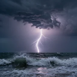 a thunderstorm seen from beneath the waves