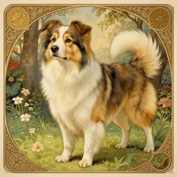 photo of a dog anime-style in the style of Arthur Rackham realistic wide focus 8k ultra insanely detailed intricate elegant art