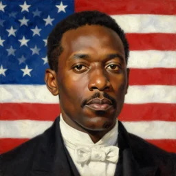 facial portrait of the united states president, 1 8 6 7. a black man from louisiana. american flag in background. oil on canvas by william sidney mount, trending on artstation
