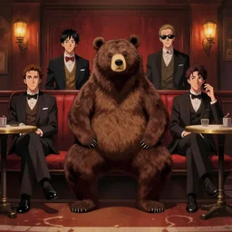 bear gambler sitting alone in the melancholy club. andreas achenbach, artgerm, mikko lagerstedt, zack snyder, tokujin yoshioka