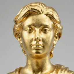 hyperdetailed masterpiece portrait of a glossy golden metallic statue of a woman head covered in colorful glowing hexagons and chakras, symmetrical, in the style of virgil abloh, offwhite, heron prestorn, denoise, vogue, paris, fashion, halluzinogene, highly detailed, realistic, hyperreal, 8 k, 4 k, render