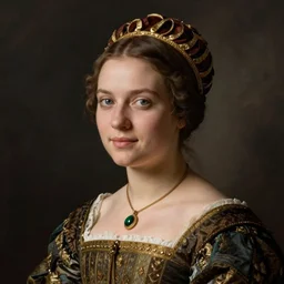 portrait of young woman in renaissance dress and renaissance headdress, art by adolf ziegler