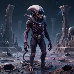 your dad is a cosmic horror on an alien planet filled with craters by bruce brenneise and h r giger, alien ancient ruins in background, 3 d render, neosurrealism. digital concept art, pixel art, rendered in octane, trending on cgsociety, trending on artstation