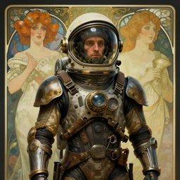 portrait of a vicotrian steampunk astronaut with helmet man in suit by darek zabrocki, alphonse mucha, simon stalenhag and cinematic and atmospheric, concept art, artstation, trending on artstation