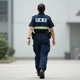 female paramedic walking away, professional photography, view from below, highly detailed, brave, powerful