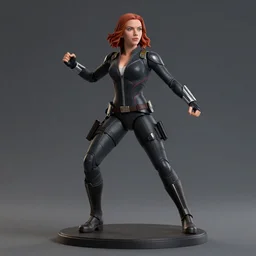 action figure of Black Widow Scarlett Johansson in a dynamic pose, full subject in frame, cinematic, vray rendering, 3d occlusion