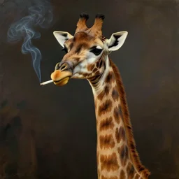 Norman Rockwell portrait of a Giraffe dressed like the French, smoking a long cigarette