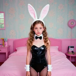 photo of a ten year old girl in bunnypunk fashion taken by wes anderson, bunnypunk, rabbit, bunny