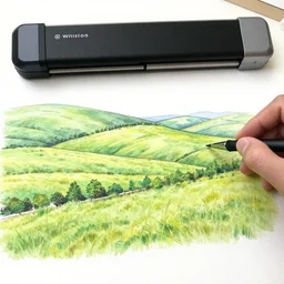 a wb landscape drawn by a plotter