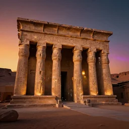 lemuriab temple with carved hieroglyphs, mars landscape, martian lights and colors,