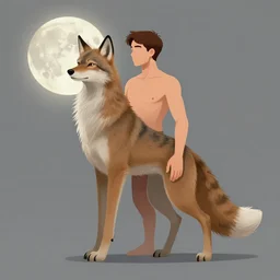 a white man with brown hair and an unblurred face is in the process of transforming into a furry female werewolf at the full moon, standing in a bedroom looking shocked at his transformaton. art by ilya kuvshinov, rossdraws, sharp focus, art by wlop and artgerm, extreme detail, detailed drawing, hyper detailed face