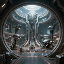 ultra detailed photorealistic cyberpunk alien base in the circular world, cinematic light, sci fi, glossy, cybernetic machines, futuristic decor, trending on artstation, global illumination, ultra realistic illustration, matte painting, high detailed, unreal engine, octane render, 4 k, hd, high quality