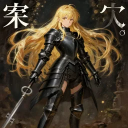 baroque oil painting japanese light novel cover illustration lotr anime key visual full body action shot | young girl black military crusader armoured maid | long flowing blonde hair perfect face | gapmoe kuudere moody lighting stunning bokeh highlights sharp contrast | trending pixiv fanbox | greg rutkowski makoto shinkai takashi takeuchi studio ghibli