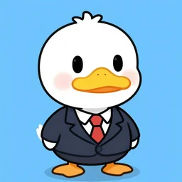 duck avatar, wearing a suit, cute, happy, blue background