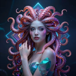 photo of  medusa gorgo  in vibrant lighting, elegant, highly detailed, smooth, sharp focus, trippy, dmt, psychedelic, illustration, beautiful, geometric, trending on artstation, cinematic, artwork by WLOP