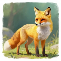a vivid painting of a yellow fruit fox in the metaverse