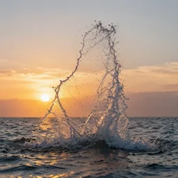A Huge Splash Of Water, 4K, Photorealistic, Sunset