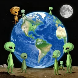 an alien describing his experience on earth to his alien friends on the moon.