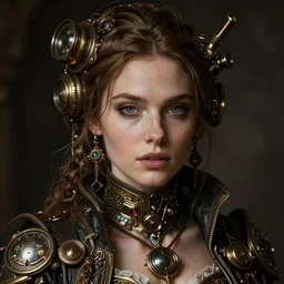 a steampunk portrait of a woman, hyper realistic, intricate details, hyperrealism, style by artgerm