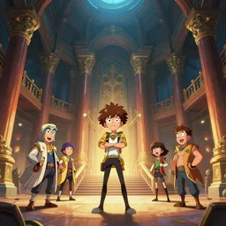 photo cartoon illustration comics manga painting of main hall : 6 fantasy, digital painting, unreal engine, 8 k, volumetric lighting, contrast