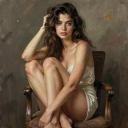 seductive woman sitting in a chair. drawn by god