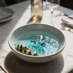 cod swimming free in a bowl on a dining table