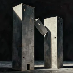 tall boxes falling out of space next to each other, zdzislaw beksinski